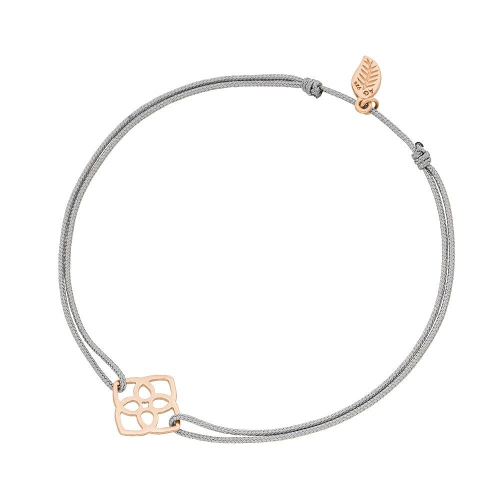 Glücksbändchen Heart Flower, 18 K Rosegold vergoldet, Grau