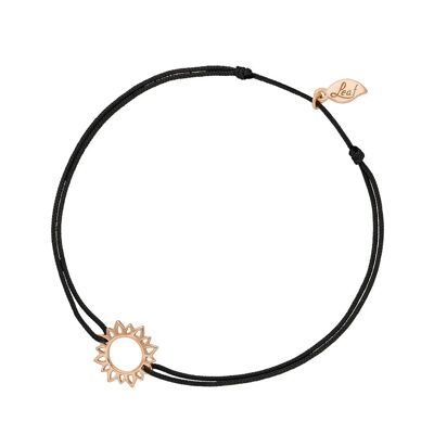 Bracelet porte-bonheur Sun Flower, plaqué or rose 18 carats, noir