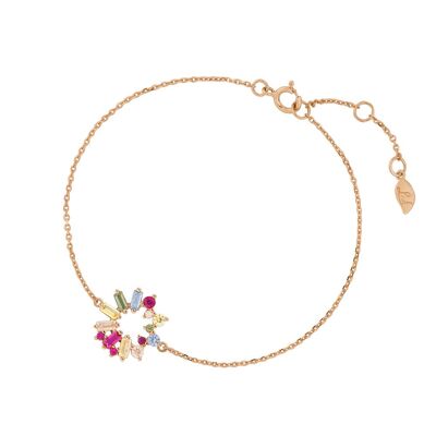 Bracelet CUBE FLOWER, zircone multicolore, plaqué or rose 18 carats