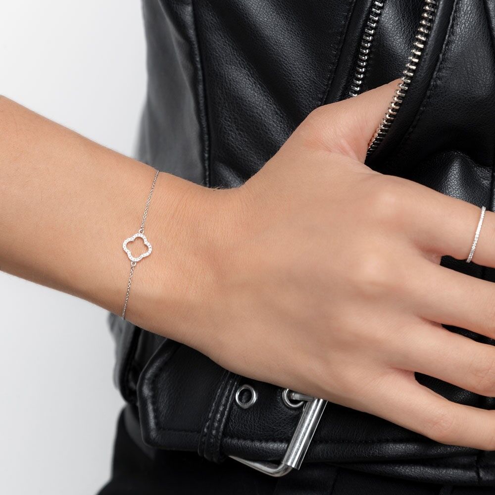 Armkette Clover mit Diamanten, 18 K Weißgold