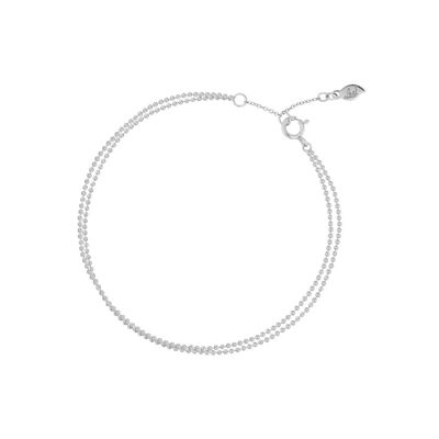 Bracciale Doppio Catena a Palline, Oro Bianco 14K