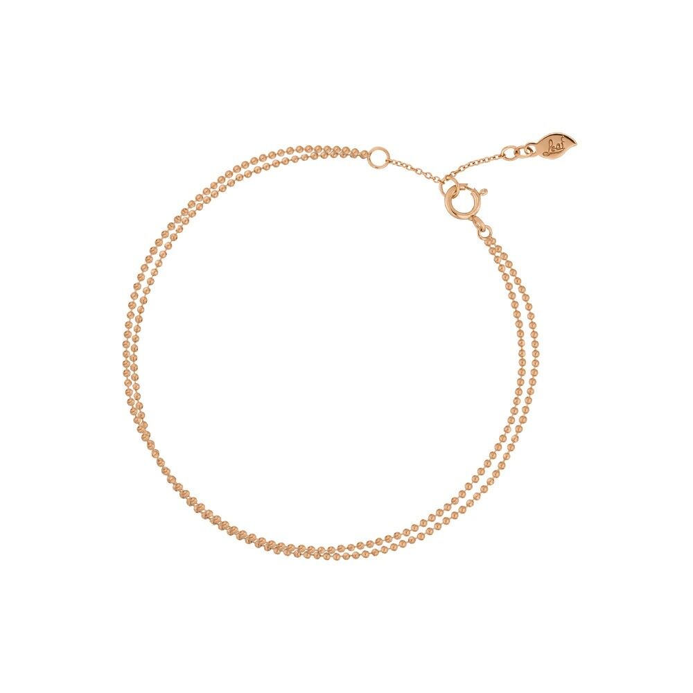 Brazalete doble con cadena de bolitas, oro rosado de 14 k