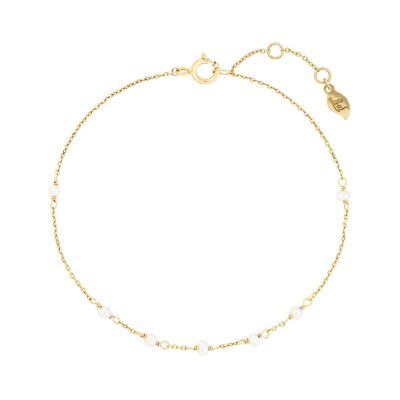 White Pearls Bracelet, 14K Yellow Gold