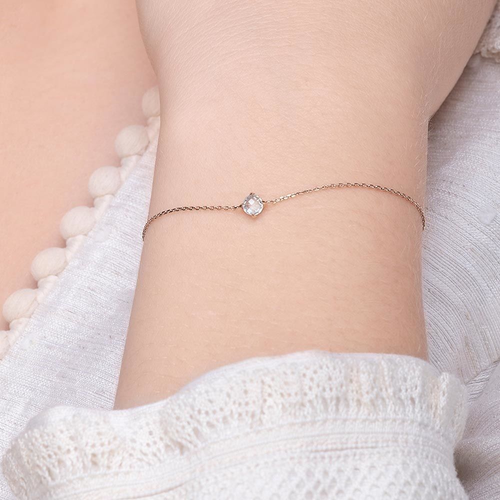 Brazalete cabujón, labradorita, oro rosa de 14 quilates