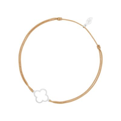 Pulsera de la suerte GENTLE CLOVER, oro blanco de 14 K, beige