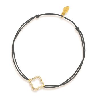Bracelet porte-bonheur feuille de trèfle avec diamants, or jaune 18 carats, anthracite 1
