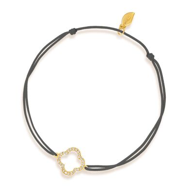 Bracelet porte-bonheur feuille de trèfle avec diamants, or jaune 18 carats, anthracite