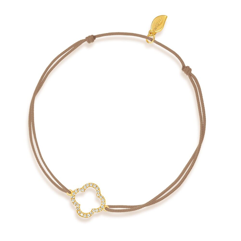 Pulsera de la suerte hoja de trébol con diamantes, oro amarillo de 18 k, beige
