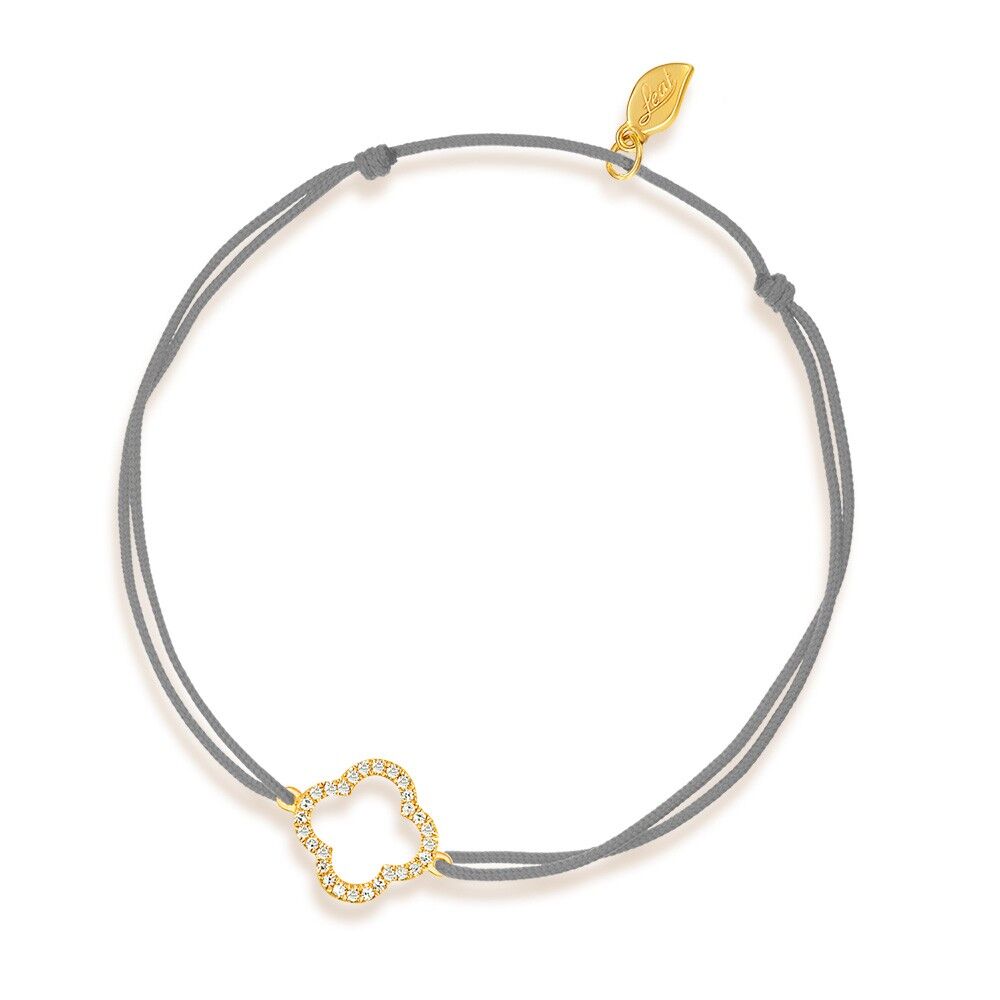 Pulsera de la suerte hoja de trébol con diamantes, oro amarillo de 18 k, gris