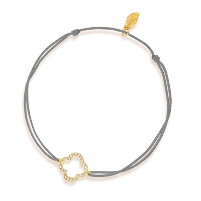 Bracelet porte-bonheur feuille de trèfle avec diamants, or jaune 18 carats, gris