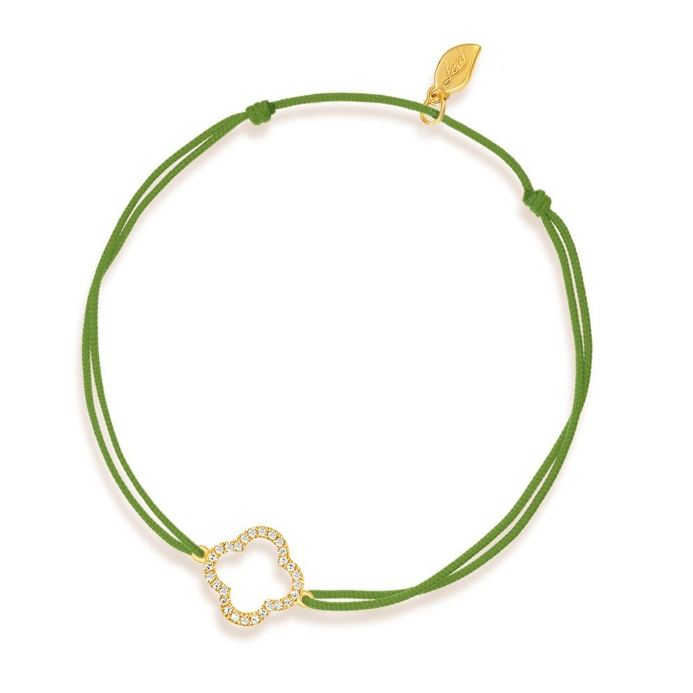 Pulsera de la suerte hoja de trébol con diamantes, oro amarillo de 18 k, verde
