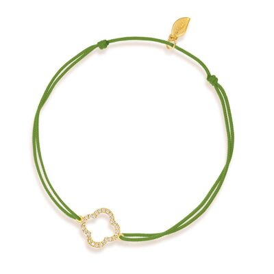 Bracelet porte-bonheur feuille de trèfle avec diamants, or jaune 18 carats, vert