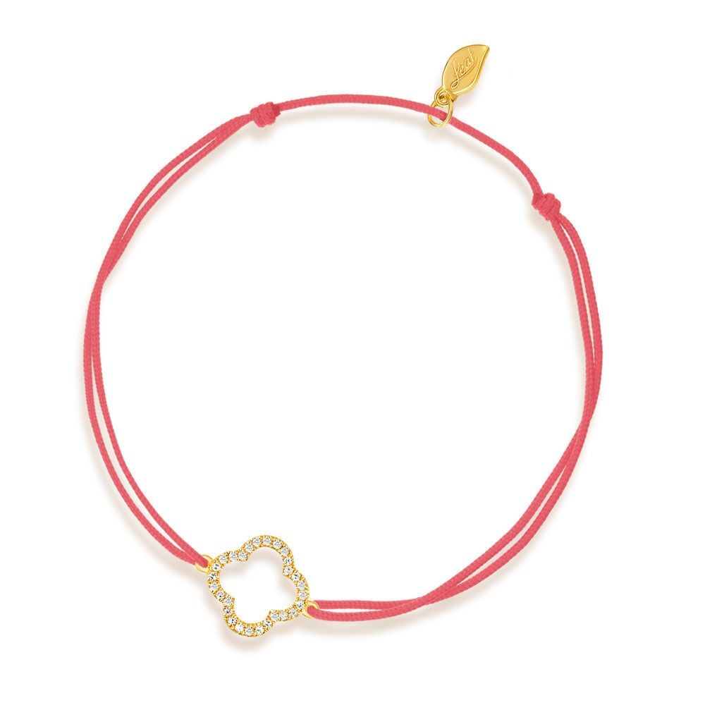 Pulsera suerte trébol con diamantes, oro amarillo de 18 k, coral