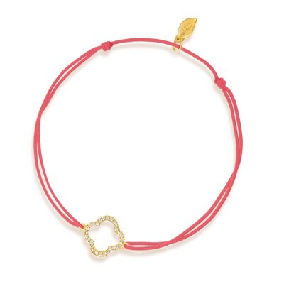 Bracelet porte-bonheur trèfle avec diamants, or jaune 18 carats, corail