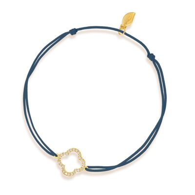 Bracciale portafortuna trifoglio con diamanti, oro giallo 18 carati, blu navy