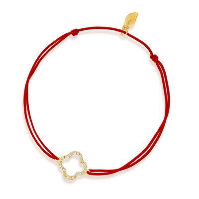 Pulsera de la suerte hoja de trébol con diamantes, oro amarillo de 18 k, rojo