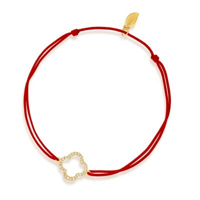 Bracelet porte-bonheur feuille de trèfle avec diamants, or jaune 18 carats, rouge