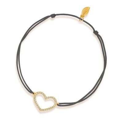 Luck bracelet heart with diamonds, 18 k yellow gold, anthracite