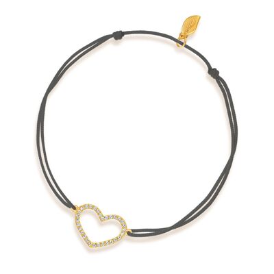 Pulsera suerte corazón con diamantes, oro amarillo de 18 k, antracita