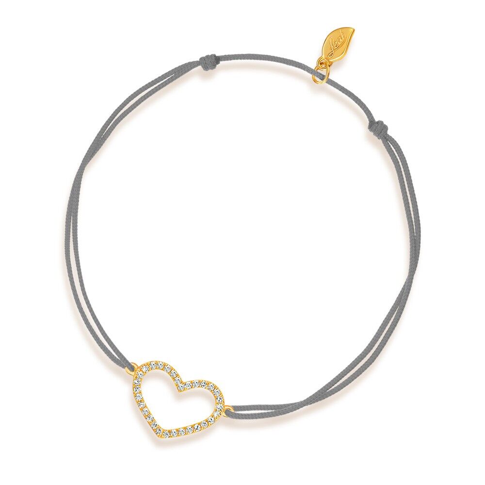 Pulsera suerte corazón con diamantes, oro amarillo de 18 k, gris