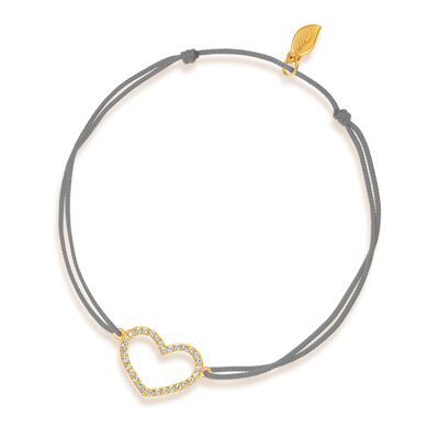 Luck bracelet heart with diamonds, 18 k yellow gold, gray