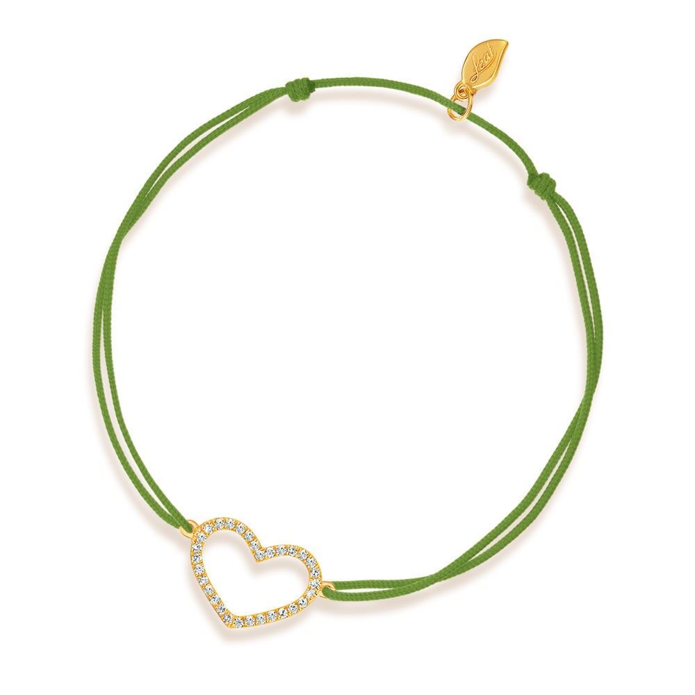 Pulsera suerte corazón con diamantes, oro amarillo de 18 quilates, verde