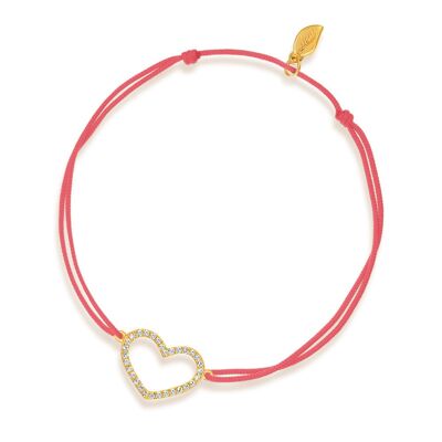 Luck bracelet heart with diamonds, 18 k yellow gold, coral