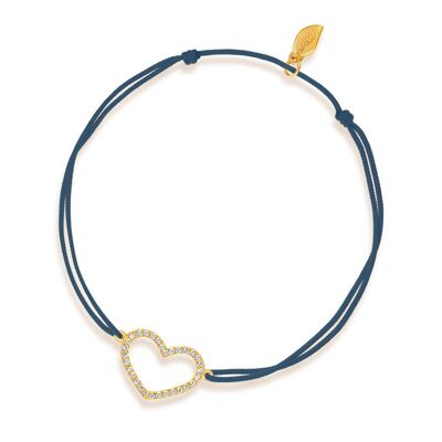Bracciale portafortuna cuore con diamanti, oro giallo 18 carati, blu navy