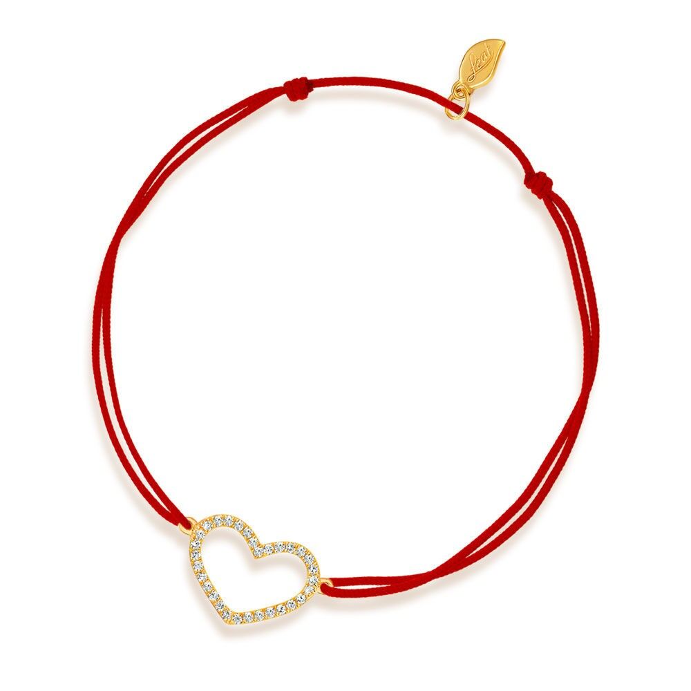 Pulsera suerte corazón con diamantes, oro amarillo de 18 quilates, rojo