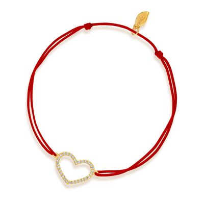 Luck bracelet heart with diamonds, 18K yellow gold, red