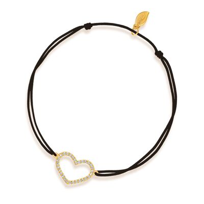 Pulsera suerte corazón con diamantes, oro amarillo de 18 quilates, negro