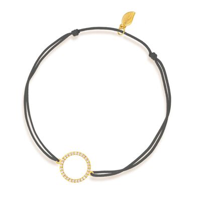 Bracelet porte-bonheur Cercle avec diamants, or jaune 18 carats, anthracite