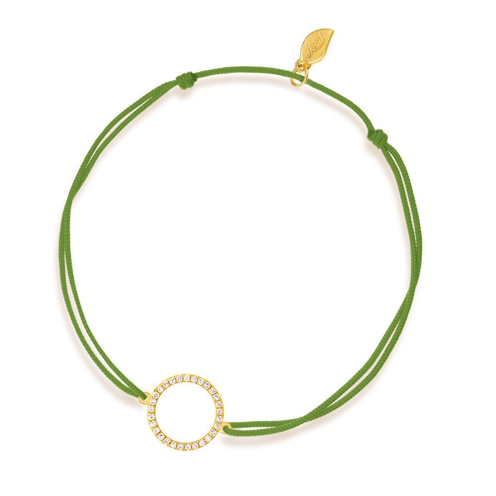 Pulsera de la suerte Círculo con diamantes, oro amarillo de 18 quilates, verde
