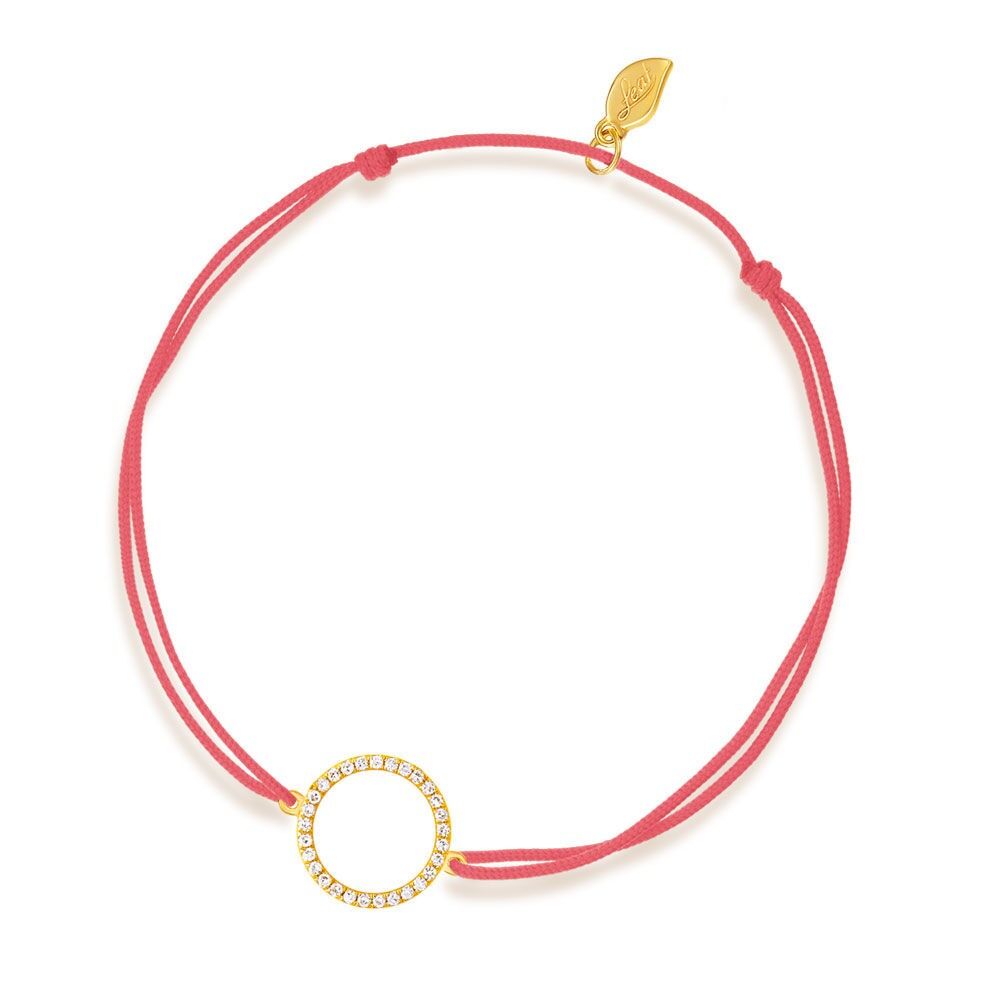 Lucky bracelet Circle with diamonds, 18K yellow gold, coral