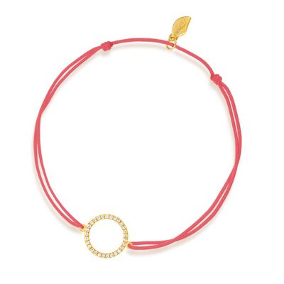 Bracelet porte-bonheur Cercle avec diamants, or jaune 18 carats, corail