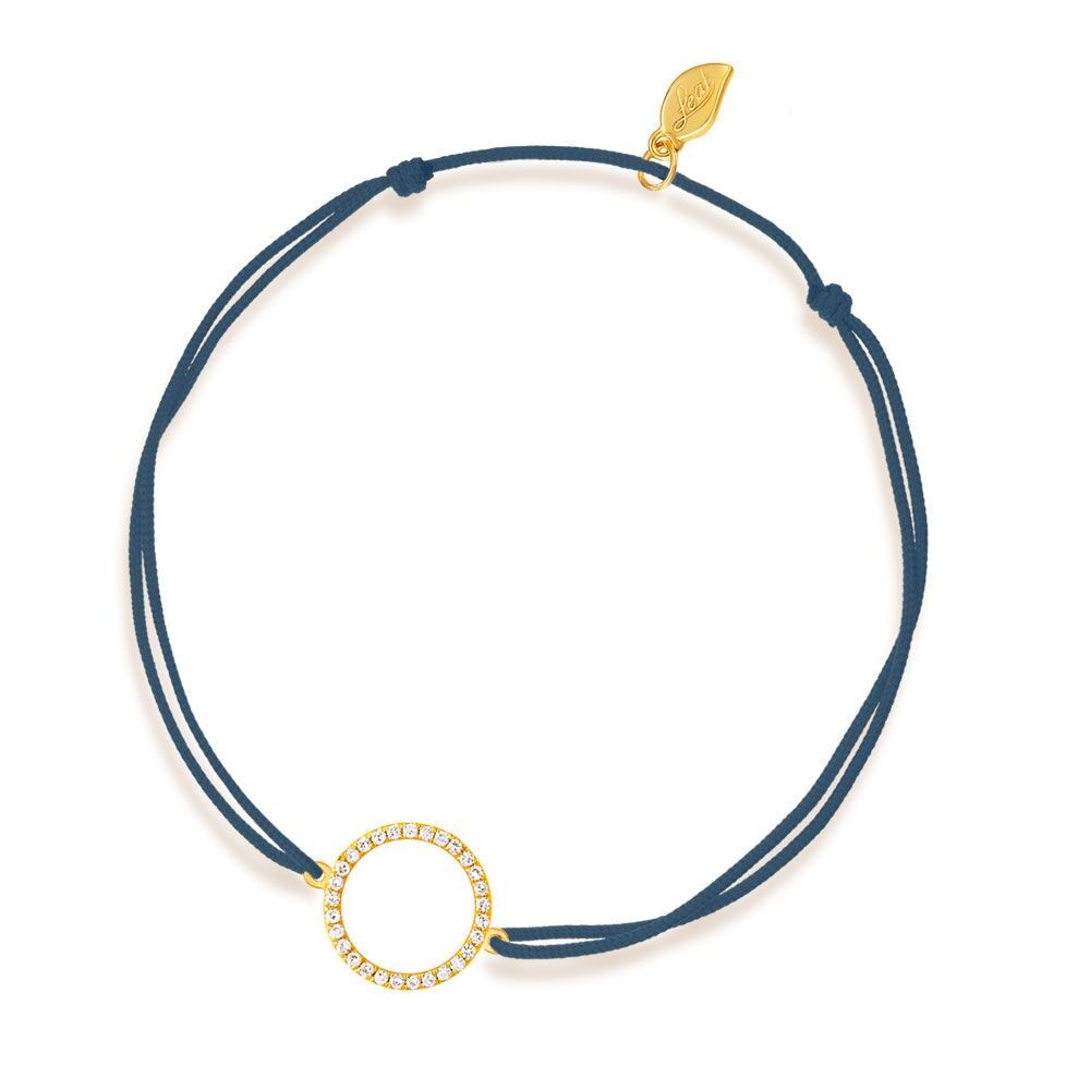 Círculo de pulsera de la suerte con diamantes, oro amarillo de 18 quilates, azul marino