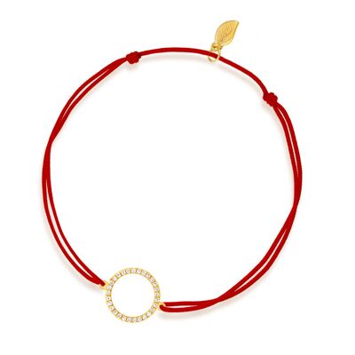 Bracelet porte-bonheur Cercle avec diamants, or jaune 18 carats, rouge