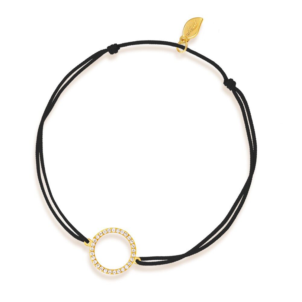 Pulsera de la suerte Círculo con diamantes, oro amarillo de 18 quilates, negro