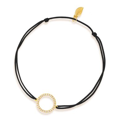 Bracelet porte-bonheur Cercle avec diamants, or jaune 18 carats, noir