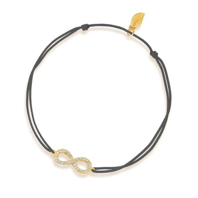Bracelet porte-bonheur Infinity avec diamants, or jaune 18 carats, anthracite