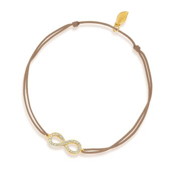 Bracelet porte-bonheur Infinity avec diamants, or jaune 18 carats, beige 1