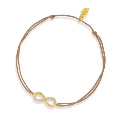 Bracelet porte-bonheur Infinity avec diamants, or jaune 18 carats, beige