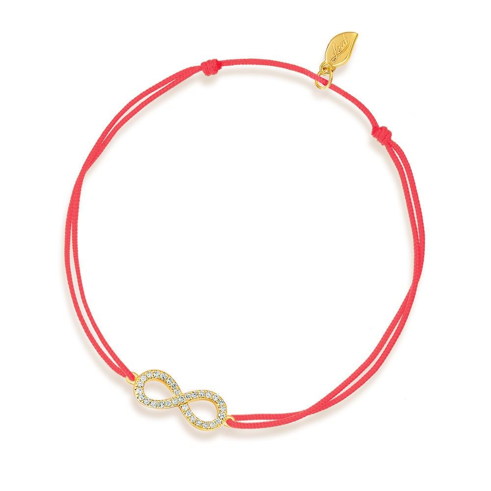 Pulsera Infinity Lucky con diamantes, oro amarillo de 18 quilates, coral
