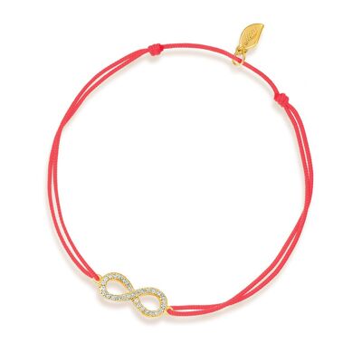 Infinity lucky bracelet with diamonds, 18K yellow gold, coral