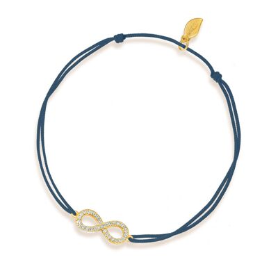 Bracciale portafortuna Infinity con diamanti, oro giallo 18 carati, blu navy