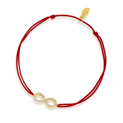 Infinity lucky bracelet with diamonds, 18K yellow gold, red