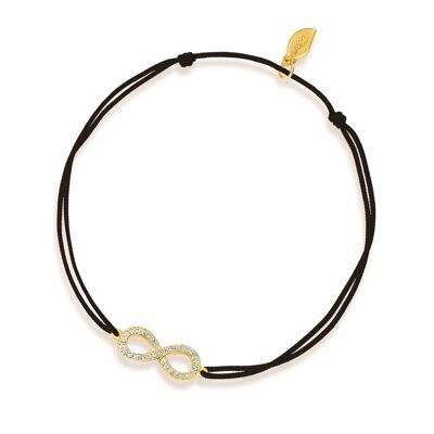 Bracelet porte-bonheur Infinity avec diamants, or jaune 18 carats, noir