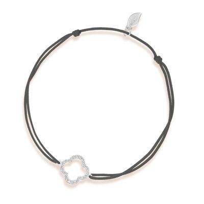 Bracciale portafortuna quadrifoglio con diamanti, oro bianco 18 carati, antracite