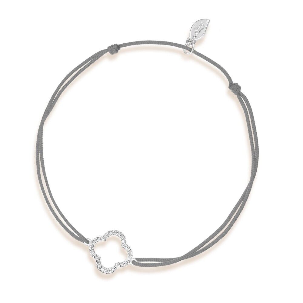 Lucky bracelet clover leaf with diamonds, 18 K white gold, gray