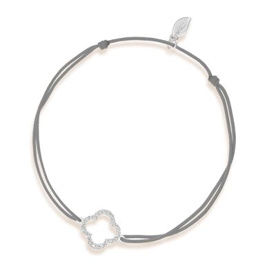 Bracelet porte-bonheur feuille de trèfle avec diamants, or blanc 18 carats, gris